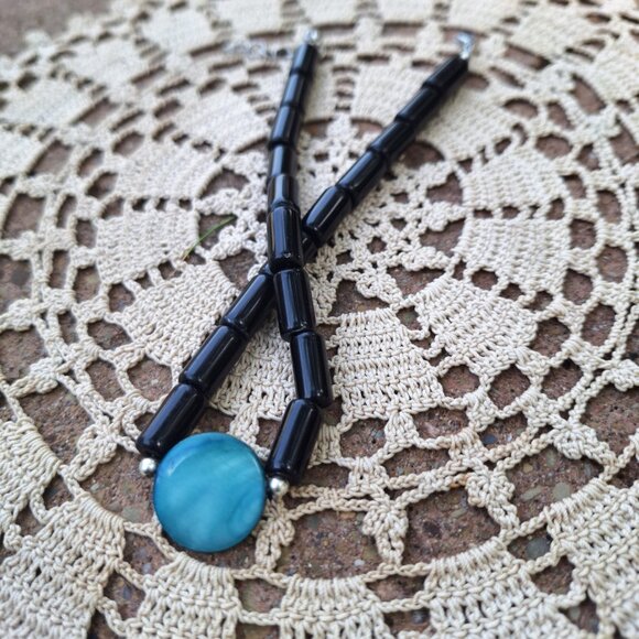 Obsidian and Shell Choker | Bohemian Goth Jewelry | Grunge Whimsigoth Jewelry - Picture 6 of 9